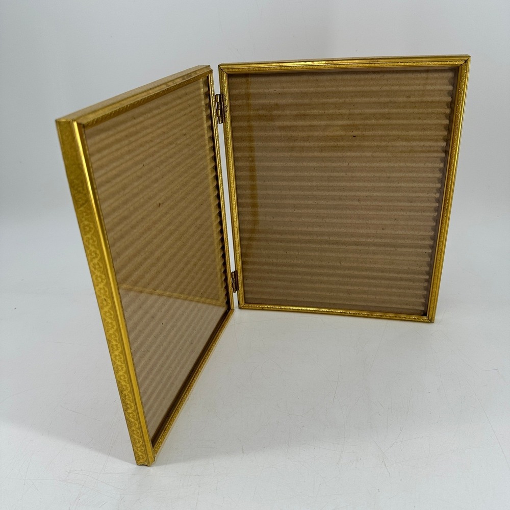 Vintage‎ Style Gold Metal Hinged Double Picture Frame Bifold for Two 8x10 Photos
